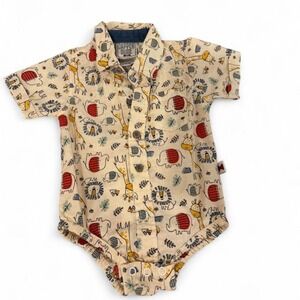 Dapper Dude Baby Boy Safari Animal Print Bodysuit Cream 6-9 Months D94015